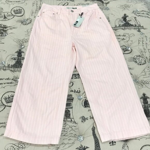 TOPSHOP Pink Stripe Wide Leg Crop Jeans - Picture 3 of 8